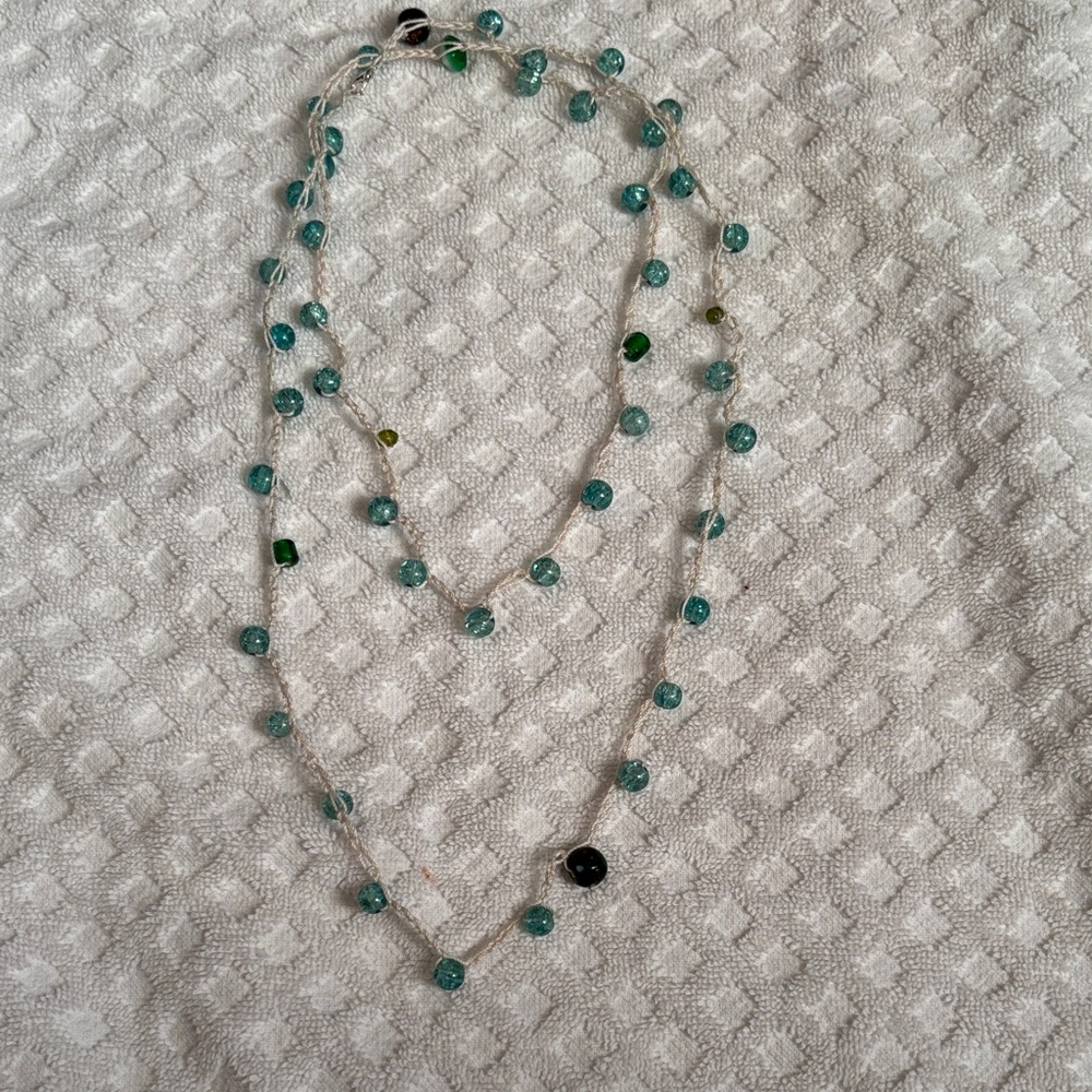 Crochet Elegant Beaded Necklace in Teal‎ and Green